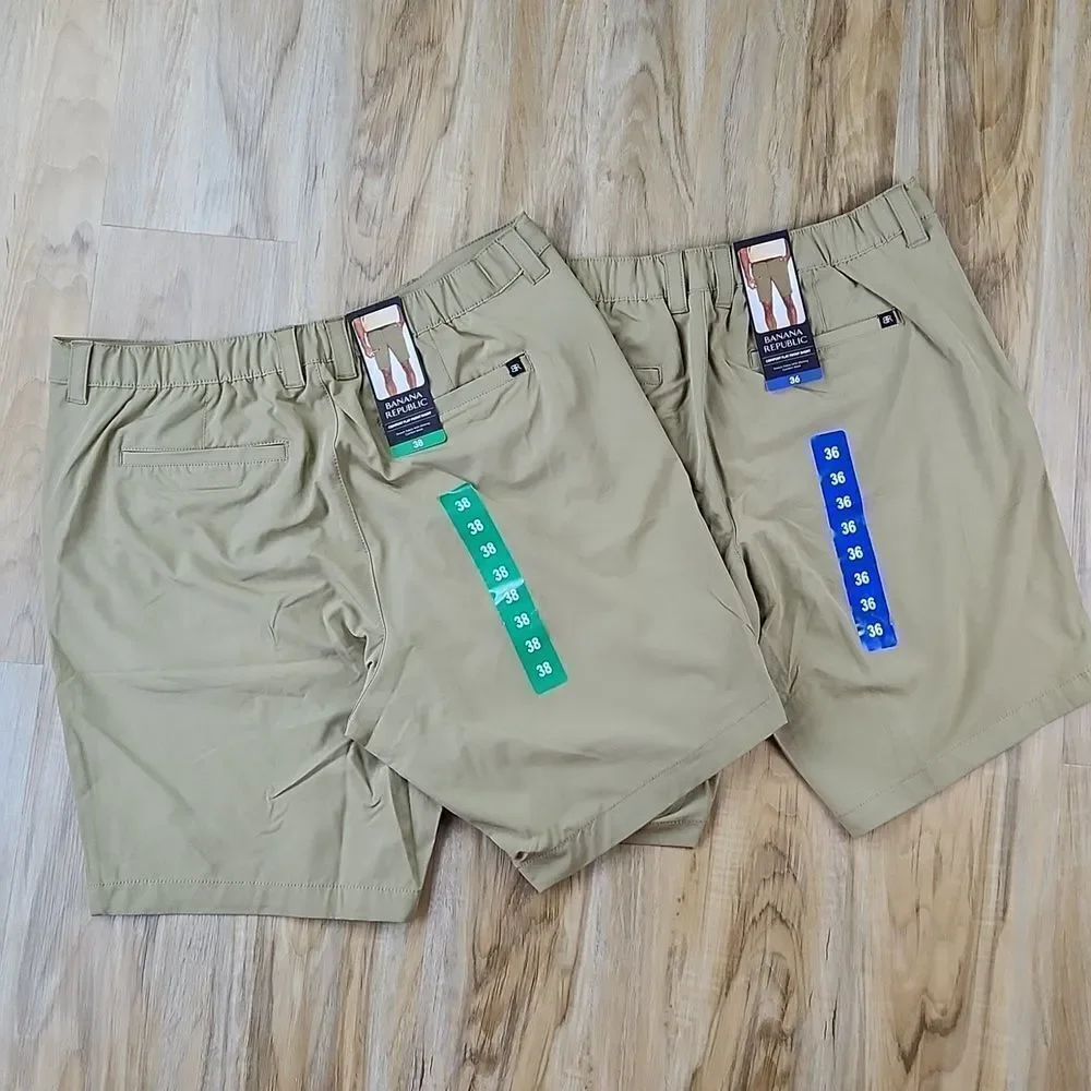 🩵NWT Banana Republic Tan Men's Elastic Flat Front Shorts Size 38
